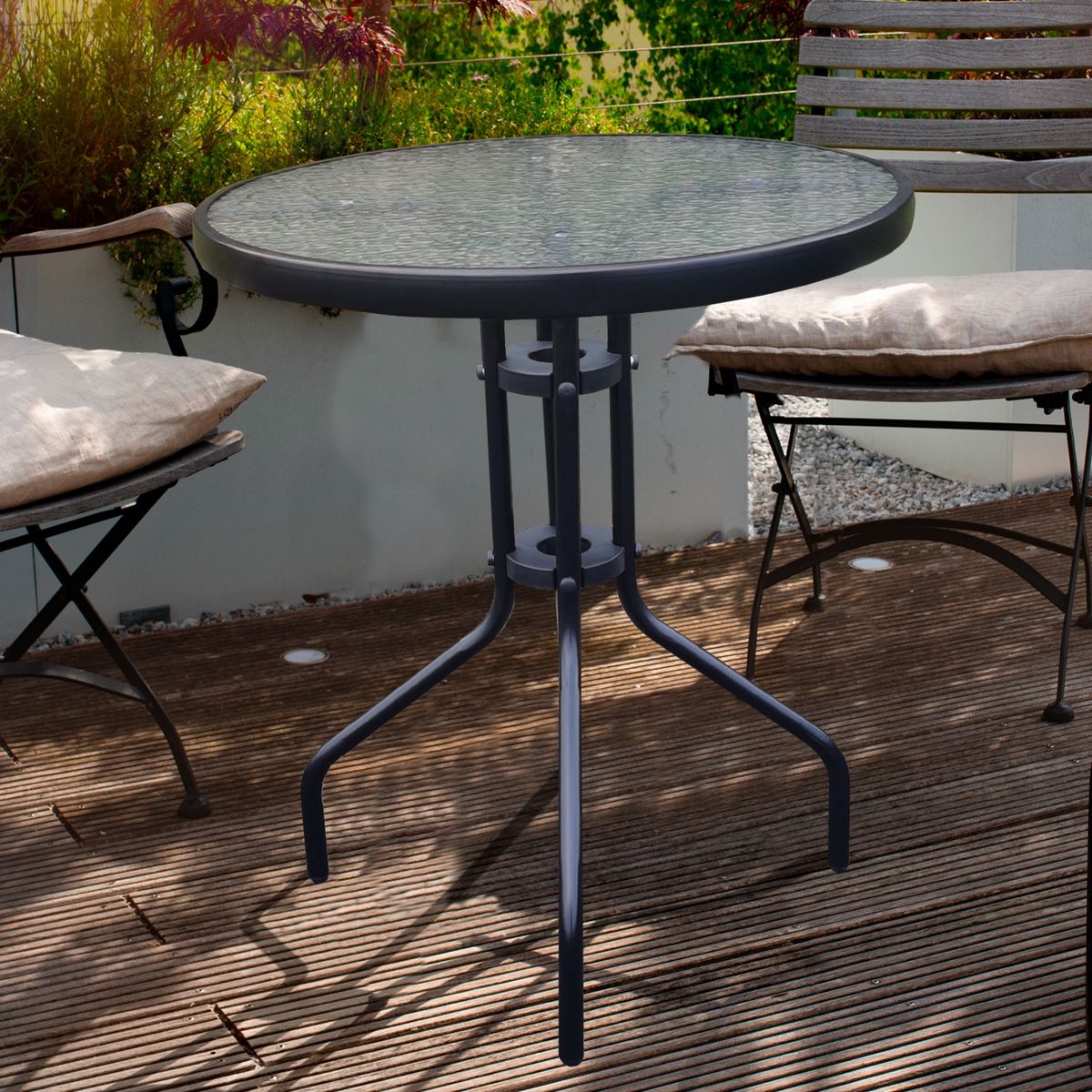 NOVAHUS - Mesa Terraza De Vidrio Y Acero Grande Negro