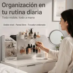 GENERICO - Estantes organizadores de dos niveles para cosméticos autoadhesivos