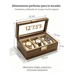 GENERICO - Caja organizadora para relojes de 3 compartimentos con tapa transparente