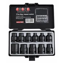 FORCE - Juego de Dados Torx Hembra de Impacto 4117 1/2" – 11 Piezas E6 a E24