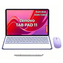 LENOVO - Tablet Pad 11 2025 8GB+128GB WiFi y Ratón inalámbrico Bluetooth &Teclado & Lápiz Morado