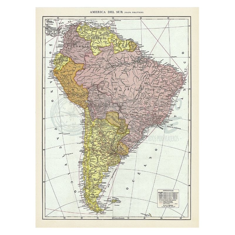TRAVEL DECO STORE - Print Para Enmarcar: Mapa Político América Del Sur