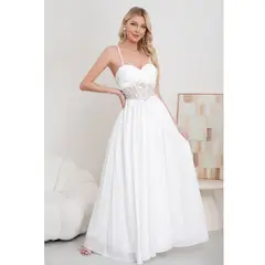 LIKE SHOP - Vestido Largo Mujer Fiesta Gala Noche Escote Encaje Pabilos 2034