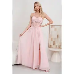 LIKE SHOP - Vestido Largo Mujer Fiesta Gala Noche Escote Encaje Pabilos 2034