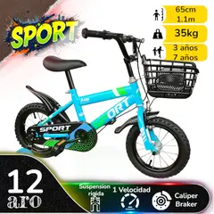 GENERICO - Bicicleta Aro 12 Infantil Sport Celeste