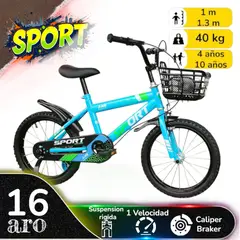 GENERICO - Bicicleta Aro 16 Infantil Sport Celeste
