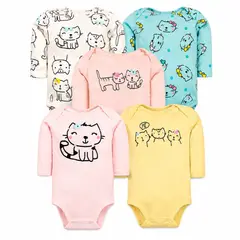 TEDMIMAK - Set 5 Bodys Manga Larga 3/6 Meses Gatita