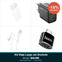 HOCO - Kit Viaje Largo sin Enchufe Power Bank 20.000mAh + Cargador 30W + Cable + Adaptador