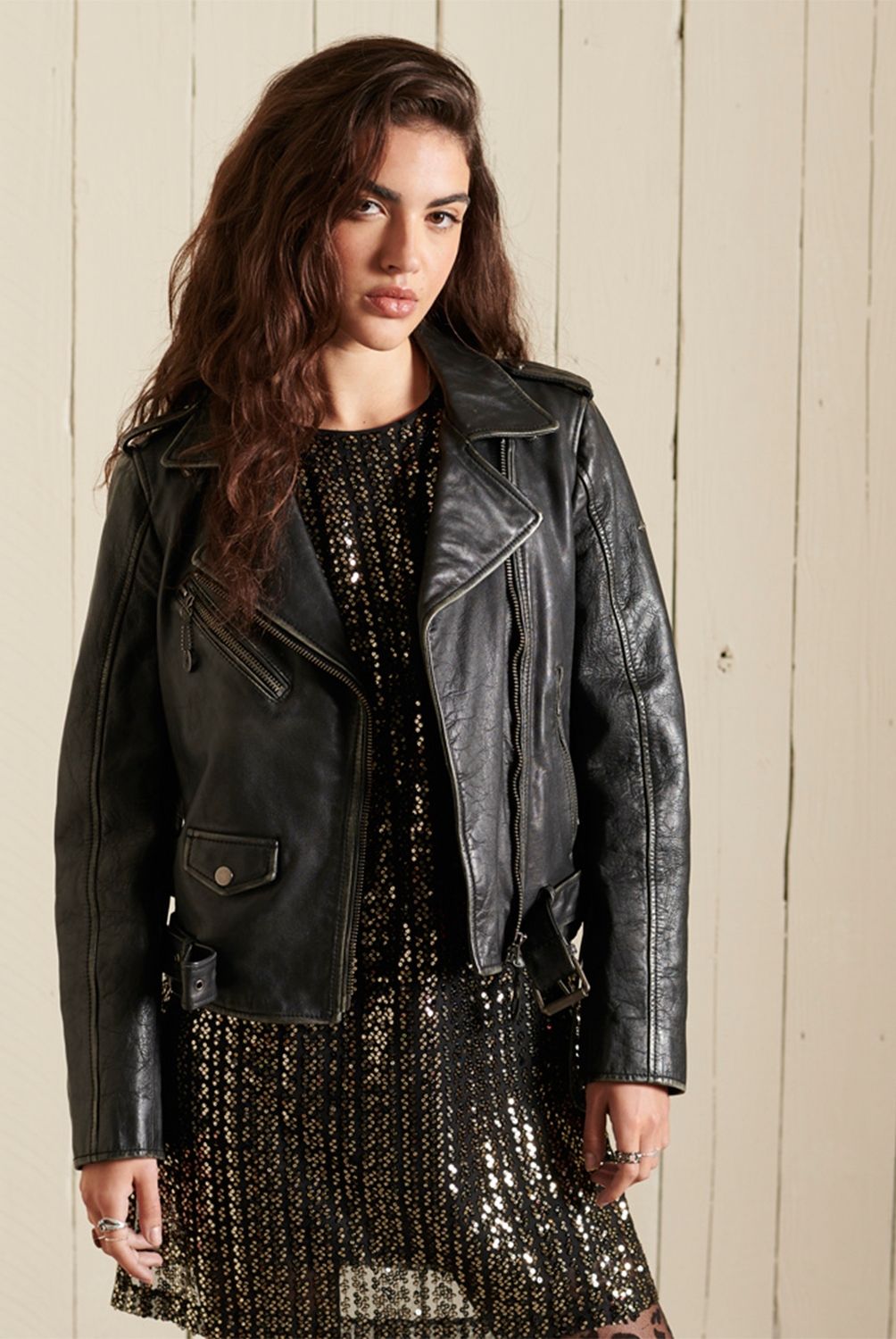 SUPERDRY - Chaqueta Motera De Piel Corta Rocker Mujer