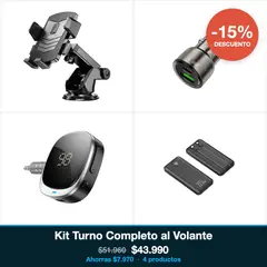 HOCO - Kit Turno Completo al Volante Soporte de Auto + Cargador 38W + Transmisor Bluetooth + Power Bank
