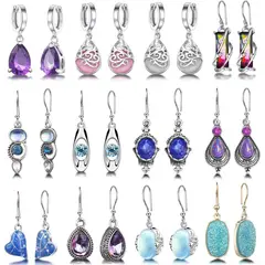 GENERICO - Set 12 Pares Aros Gota Drusa Cristal Colgantes