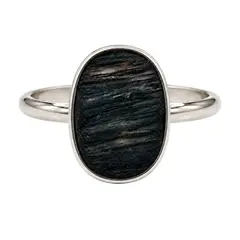 GENERICO - Anillo Turmalina Negra En Bruto Acero Ajustable Protección