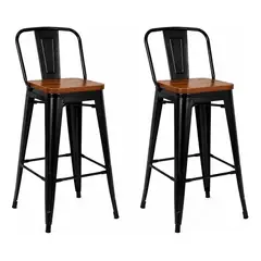 NOVAHUS - Pack 2 Sillas Bar Tolix Taburete Altas Negro Asiento Madera