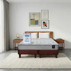 LATAM HOME - Combo Cama Cannon 2 Plazas Base Dividida Tela Chocolate + Textil + Respaldo + 2 Veladores Orion