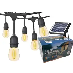 GENERICO - Guirnalda Led Solar 10m con 10 ampolletas Vintage Luz Cálida
