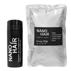 NANO HAIR - Fibra Capilar 80 grs Color Negro Frasco mas Recarga