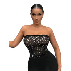 GARSIL - Crop Top Strapless Con Brillos - Para Mujer - Translucido