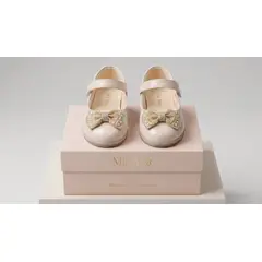 COMPRAPO - Zapato Calzado Princesa Niña Charol Nude Lazo Dorado