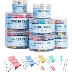 GENERICO - Binder Clips 408 Piezas WORPSON Multicolor 6 Tamaños