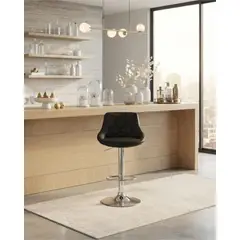 MYLHOGAR - Silla de Bar Giratoria Cuero Sintético Negro Base Cromada Ajustable