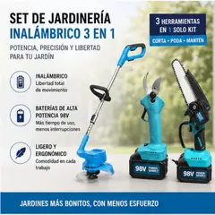 MOVI - SET DE JARDIN 3 EN 1, CORTADORA DE CESPED, TIJERA PODAR Y MINI MOTOSIERRA