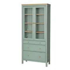 IKEA - HEMNES Vitrina con 3 cajones, menta grisáceo/café, 90x197 cm