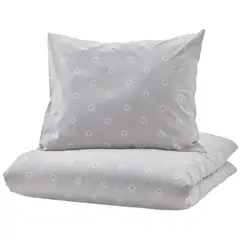 IKEA - NATTSLÄNDA Funda plumón con funda almohada, flores gris/blanco, 150x200/50x60 cm