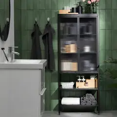 IKEA - Vitrina con 2 puertas MOSSJÖN, gris oscuro, 60x34x146 cm
