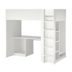 IKEA - SMÅSTAD Cama alta, escritorio y almacenaje, blanco, 90x200 cm