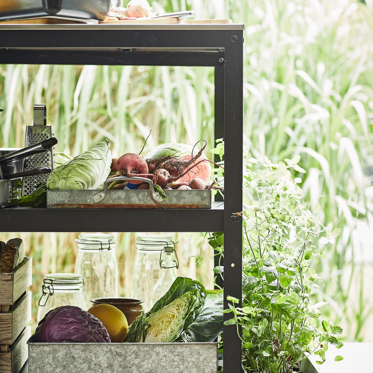 IKEA - Estante para cocina GRILLSKÄR, exterior, negro/acero inoxidable ext, 86x61 cm