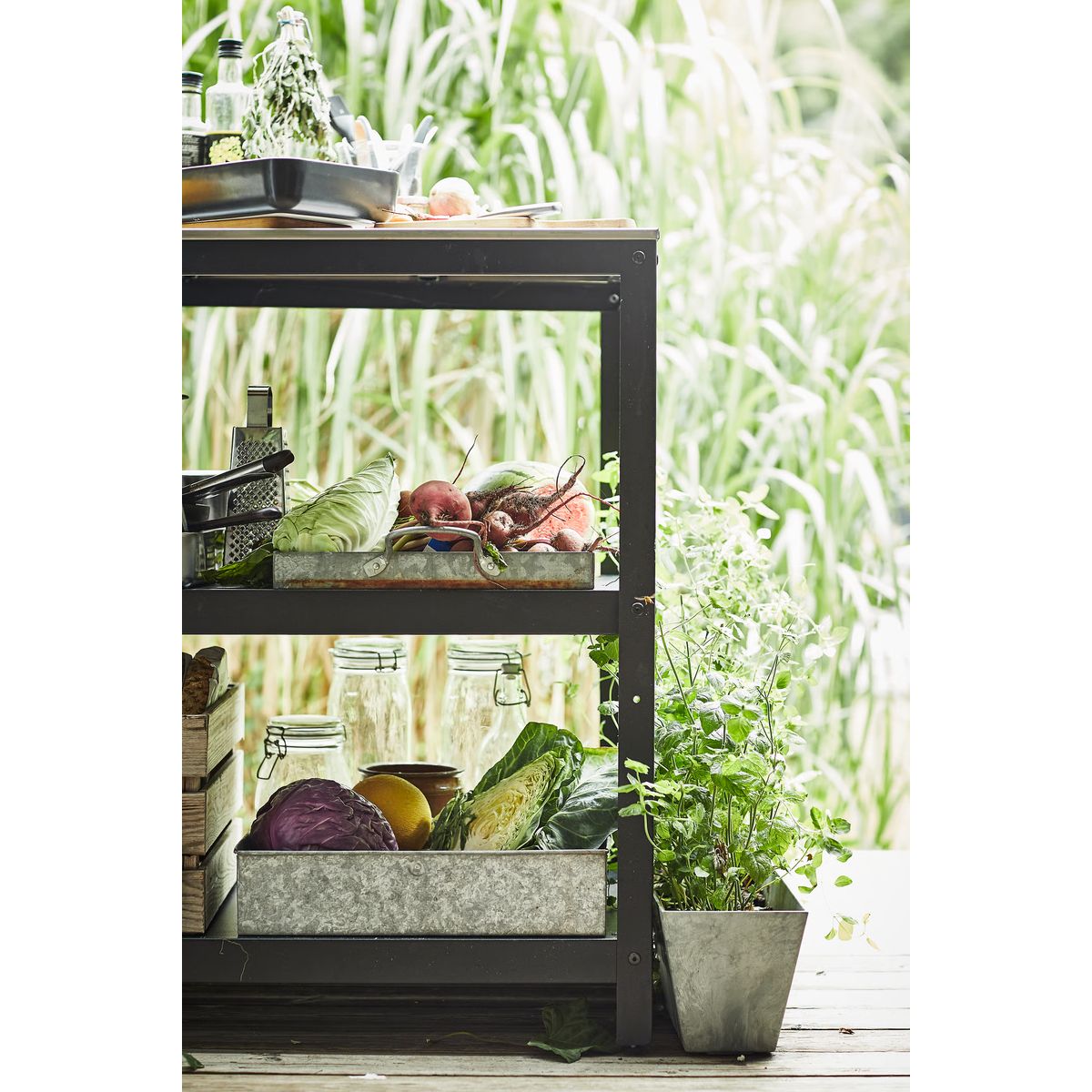 IKEA - Estante para cocina GRILLSKÄR, exterior, negro/acero inoxidable ext, 86x61 cm