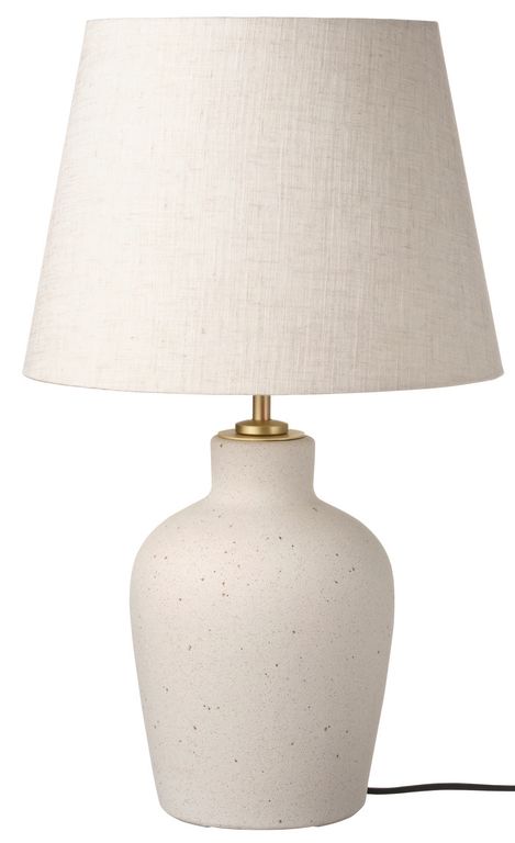Lámpara con base de cerámica color hueso y pantalla de tela beige
