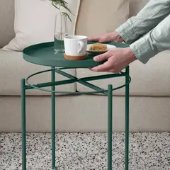 IKEA - Mesa lateral con bandeja GLADOM, gris oscuro-verde, 45x53 cm