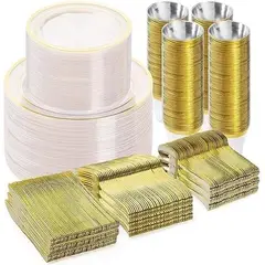 CLEAR - Vajilla Desechable BESTVIP 600pcs Gold 100 Invitados
