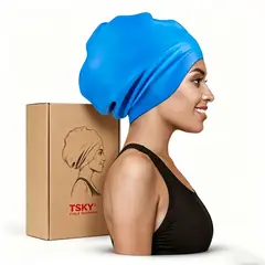 TSKY CHILE SHOPPING - Gorro de Natación XL Silicona Azul para Pelo Largo Grueso Rizado Piscina Adulto Unisex