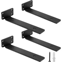 KUANGYE - Pack 4 Soportes L Hierro Estante Flotante 8" Herraje Oculto Industrial Negro