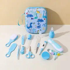 VIDA BUENAS - Kit Aseo Bebé 20 en 1 Dinosaurio Azul Estuche Portátil