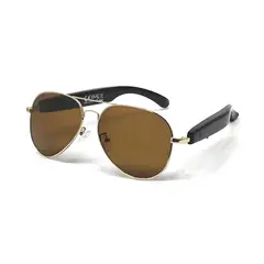 RENVMEXY - Lentes Inteligentes F18 con Traductor IA, Llamadas Bluetooth y Lentes anti-UV dorado marrón