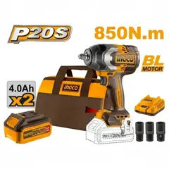 INGCO - Llave De Impacto 850nm +2 Bateria 4ah Y Cargador + 3 Dados Color Amarillo
