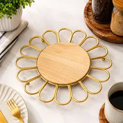 TOPSOC - Individual Salvamanteles Dorado Flor Madera 20x20 Cm