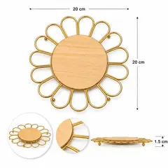 TOPSOC - Individual Salvamanteles Dorado Flor Madera 20x20 Cm
