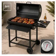 HOMEBRANDT - Parrilla Con Tapa A Carbon Tambor Acero 0.7mm Rueda Y Repisa