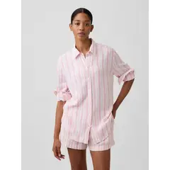 GAP - Blusa Mujer Lino Rosado Con Líneas