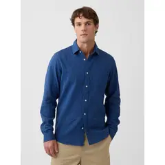 GAP - Camisa Hombre Manga Larga Lino Azul