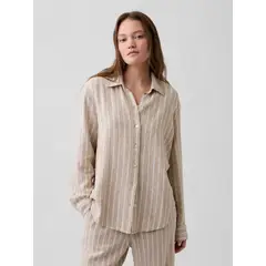GAP - Blusa Mujer Lino Beige Con Líneas