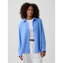 GAP - Blusa Mujer Lino Azul Claro