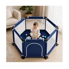 GENERICO - Corral Bebes Infantil Hexagonal Seguridad Niños Plegable Azul Oscuro Lisa