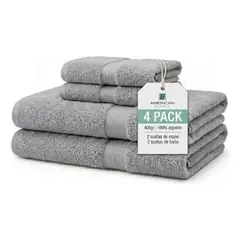CANNON - Toallas De Baño Juego 4 Unidades 400gr 100% Algodon Color Gris