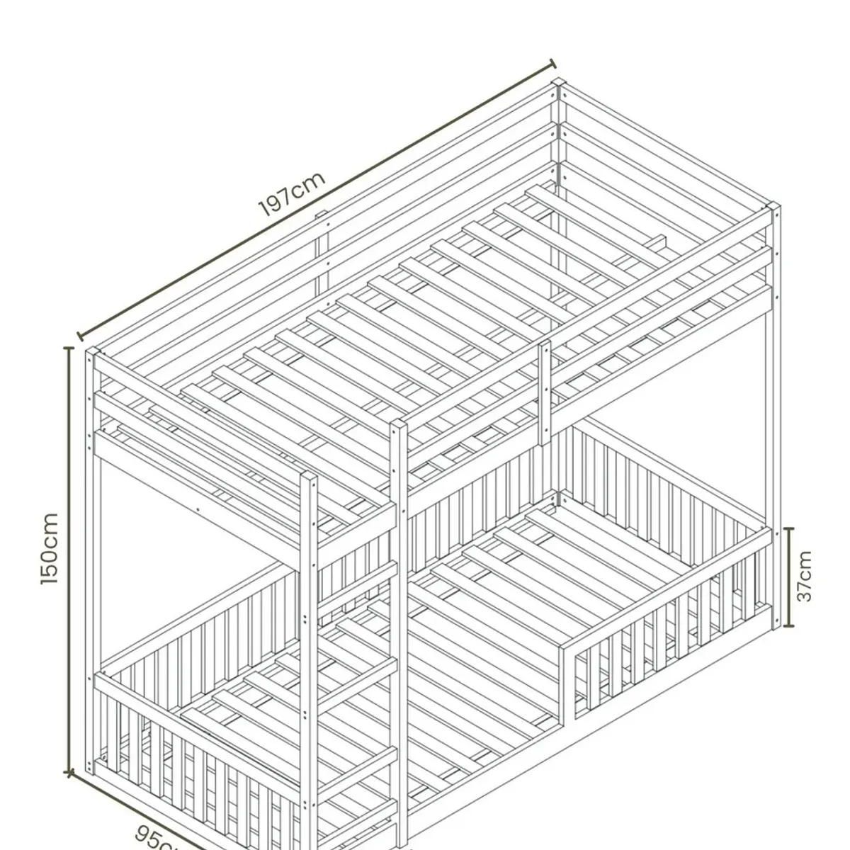 KASITA - Camarote Madera Montessori 1 Plaza Infantil 197x95x150cm