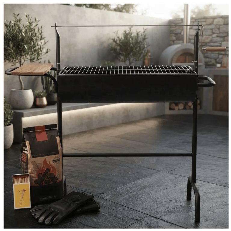 Parrilla A Carbon Medio Tambor Bm300 Con Madera 108x105cm